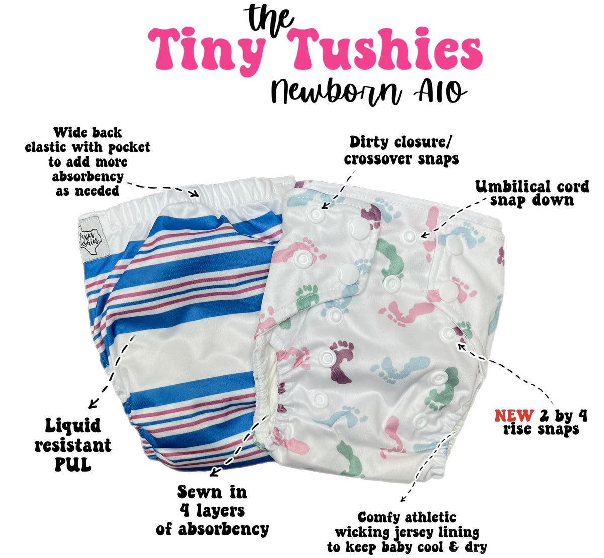 Tiny Tushies Newborn AIO Cloth Diaper Reusable Washable