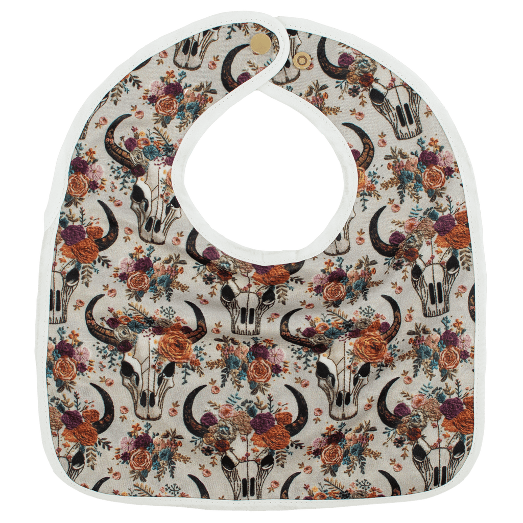 Floral Skulls Embroidery - The Flip Bib - Texas Tushies - Modern Cloth Diapers & Beyond