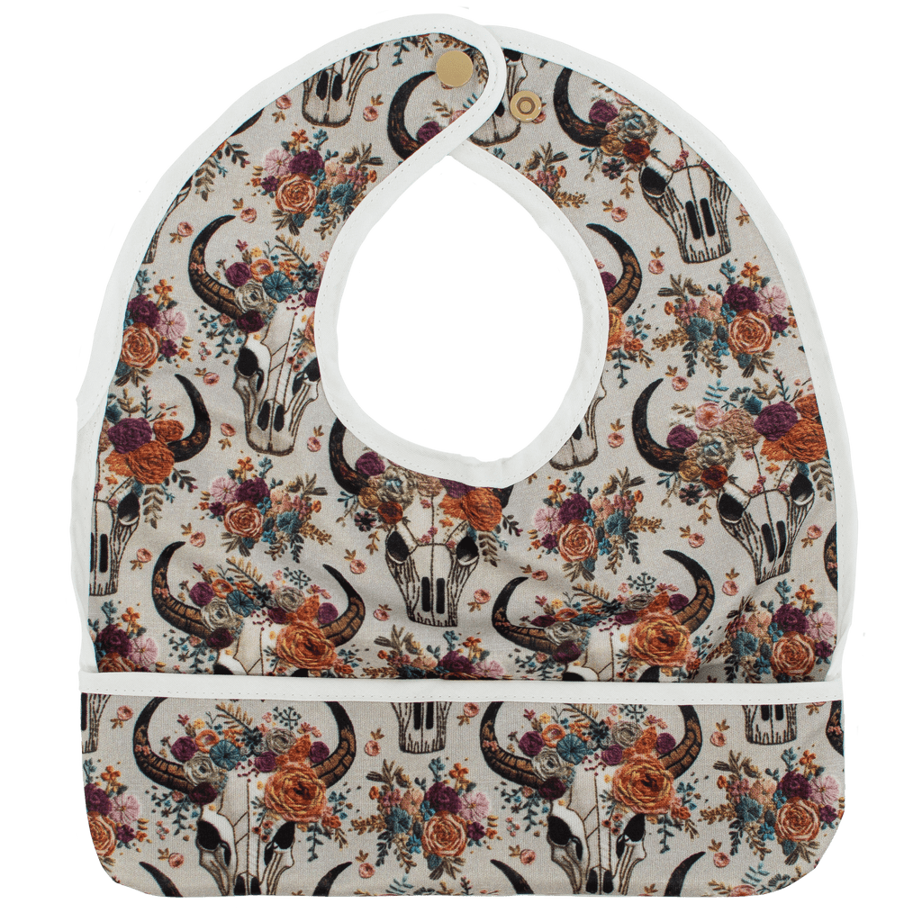 Floral Skulls Embroidery - The Flip Bib - Texas Tushies - Modern Cloth Diapers & Beyond