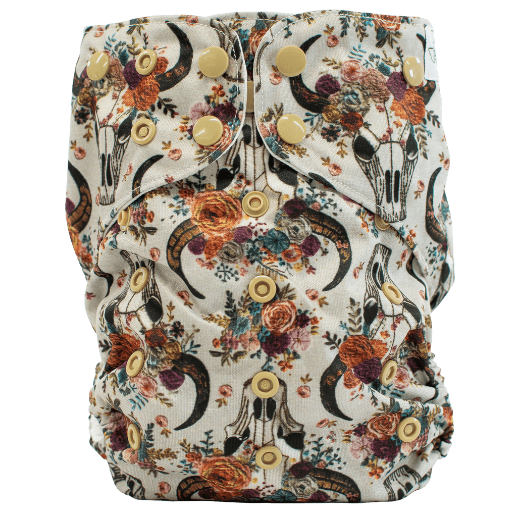 Floral Skulls Embroidery - XL Pocket - Texas Tushies - Modern Cloth Diapers & Beyond