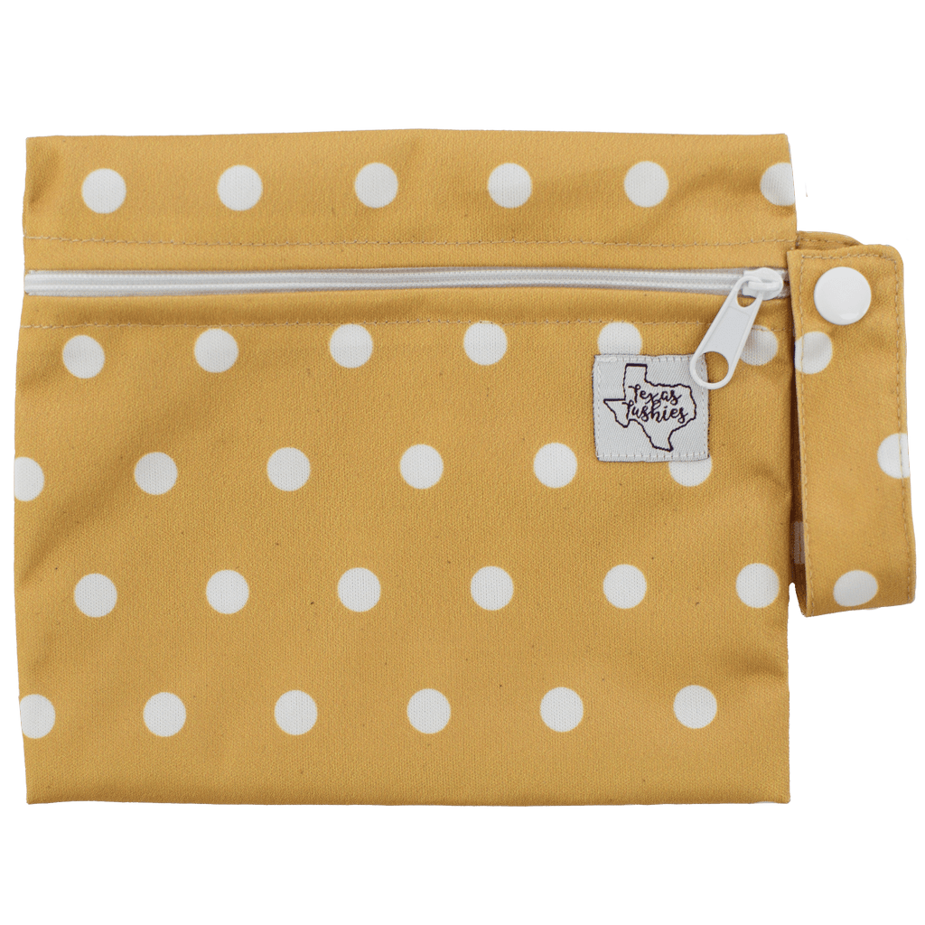 Mustard Polka Dots - Mini Wet Bag - Texas Tushies - Modern Cloth Diapers & Beyond