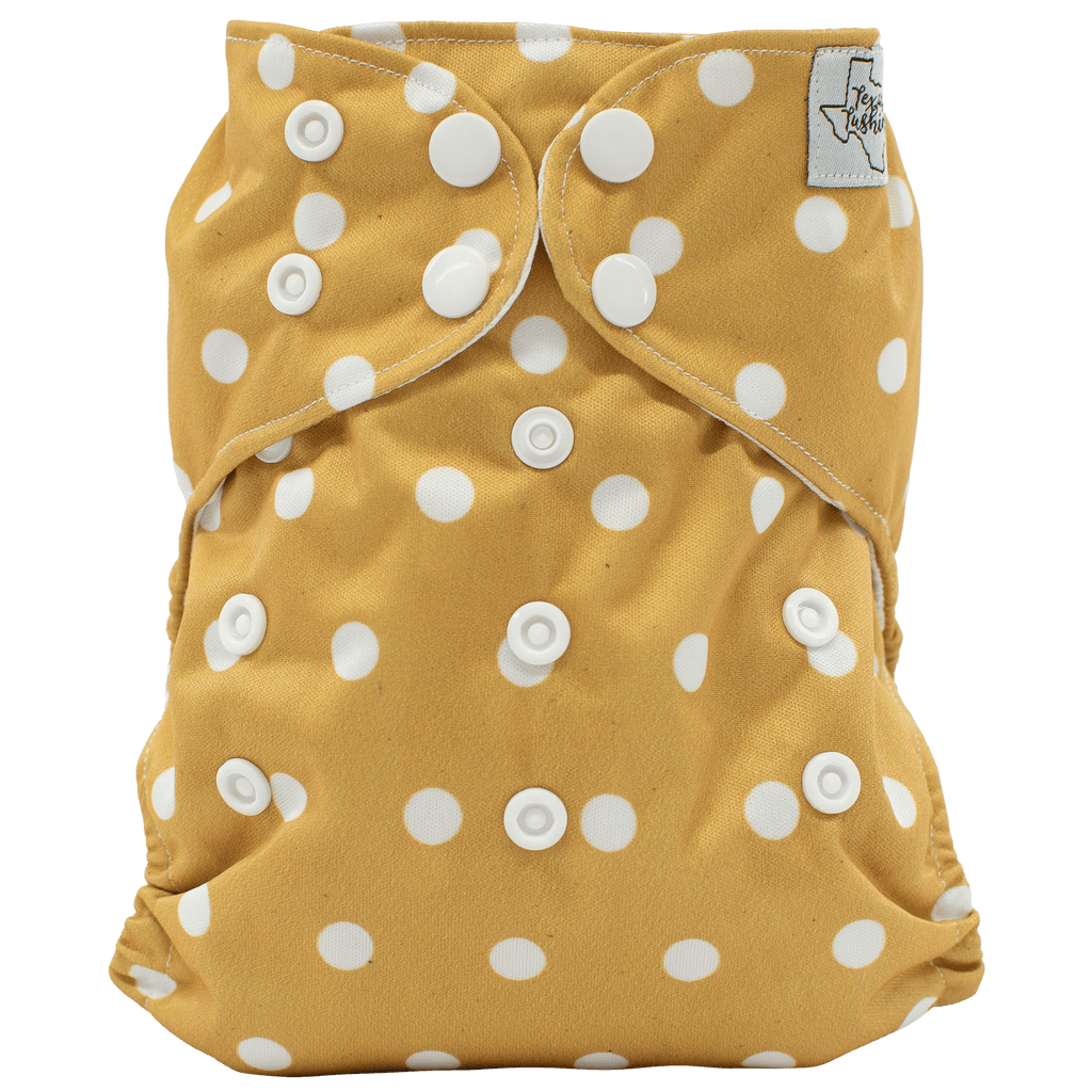 Mustard Polka Dots - One Size Pocket - Texas Tushies - Modern Cloth Diapers & Beyond
