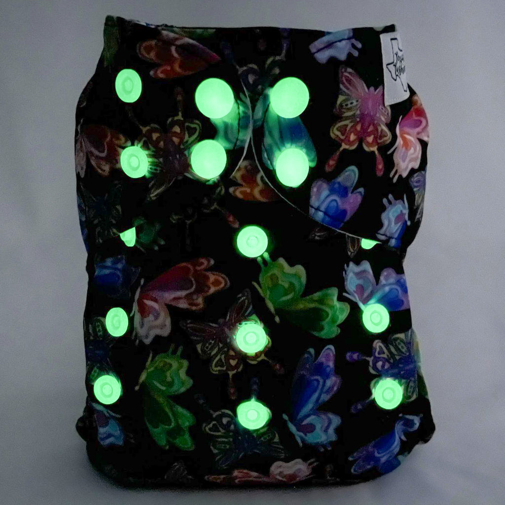 Neon Flutters Glow Snaps - One Size AIO - Texas Tushies - Modern Cloth Diapers & Beyond
