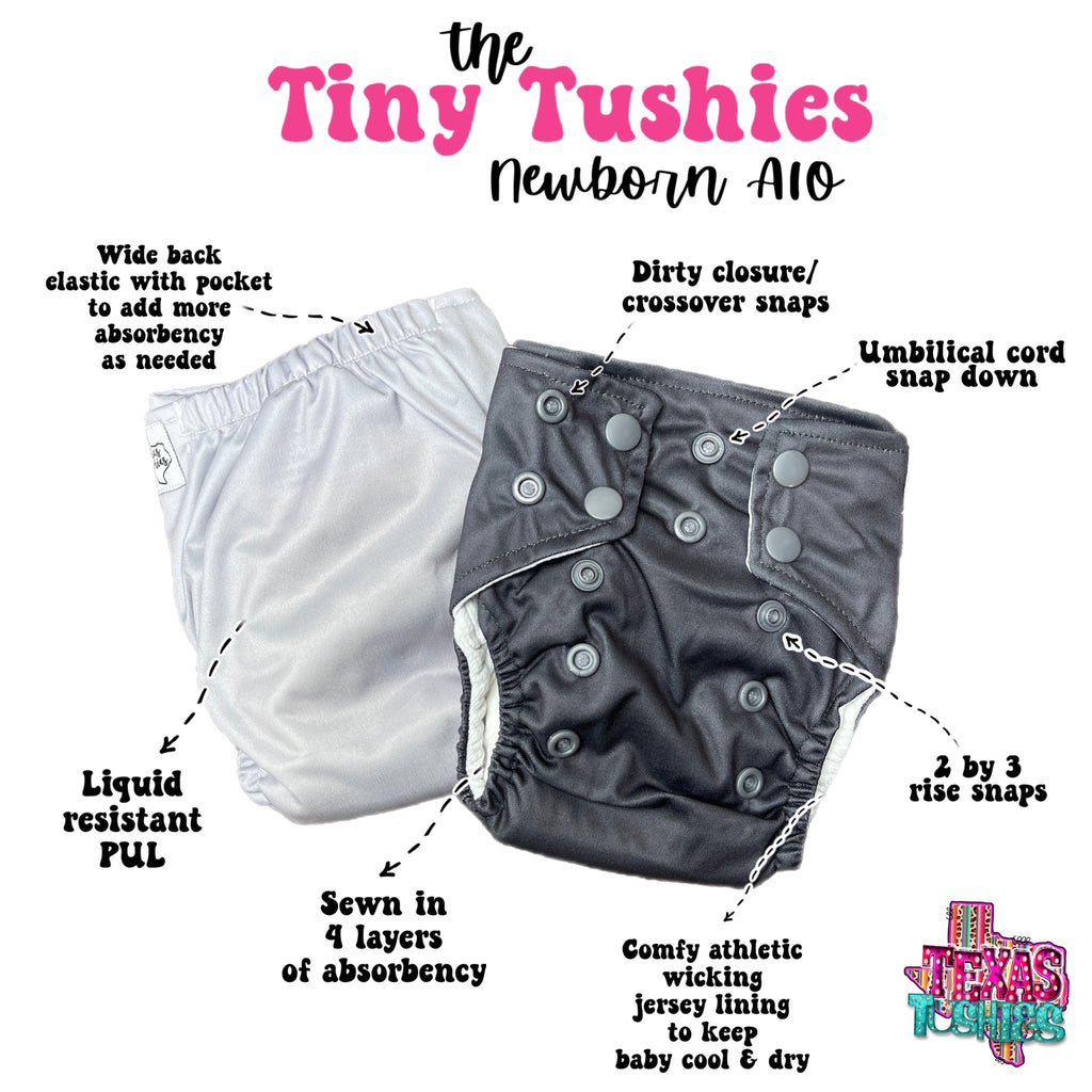 Not So Basic Solids - Newborn AIO Cloth Diaper - Texas Tushies - Modern Cloth Diapers & Beyond