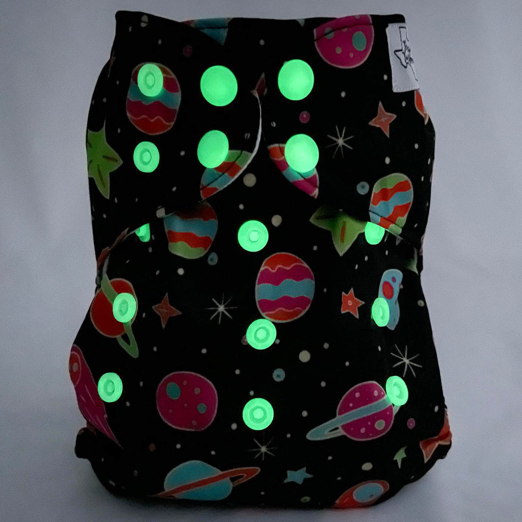 Bright Planets Glow Snaps - One Size Cover - Texas Tushies - Modern Cloth Diapers & Beyond