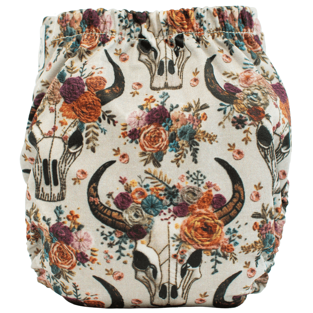 Floral Skulls Embroidery - Newborn AIO - Texas Tushies - Modern Cloth Diapers & Beyond