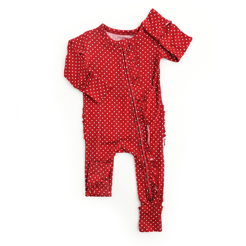 Ivy Red Dot RUFFLE ZIP - Texas Tushies - Modern Cloth Diapers & Beyond