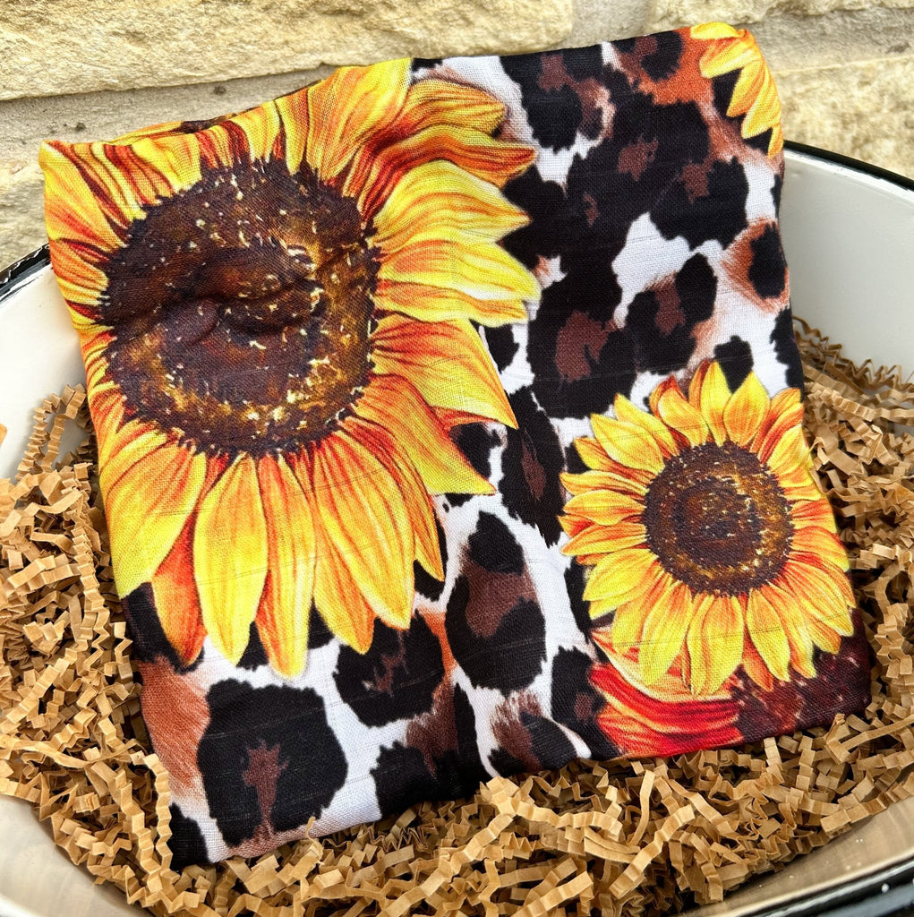 Leopard Sunflower - Muslin Swaddle - Texas Tushies - Modern Cloth Diapers & Beyond