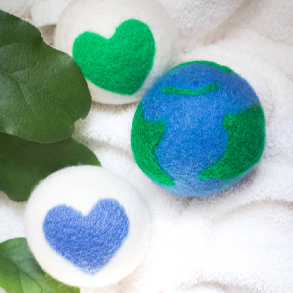 Love Your Mama Eco Dryer Balls - Set of 3 (EARTH HEARTS): With Bag - Texas Tushies - Modern Cloth Diapers & Beyond