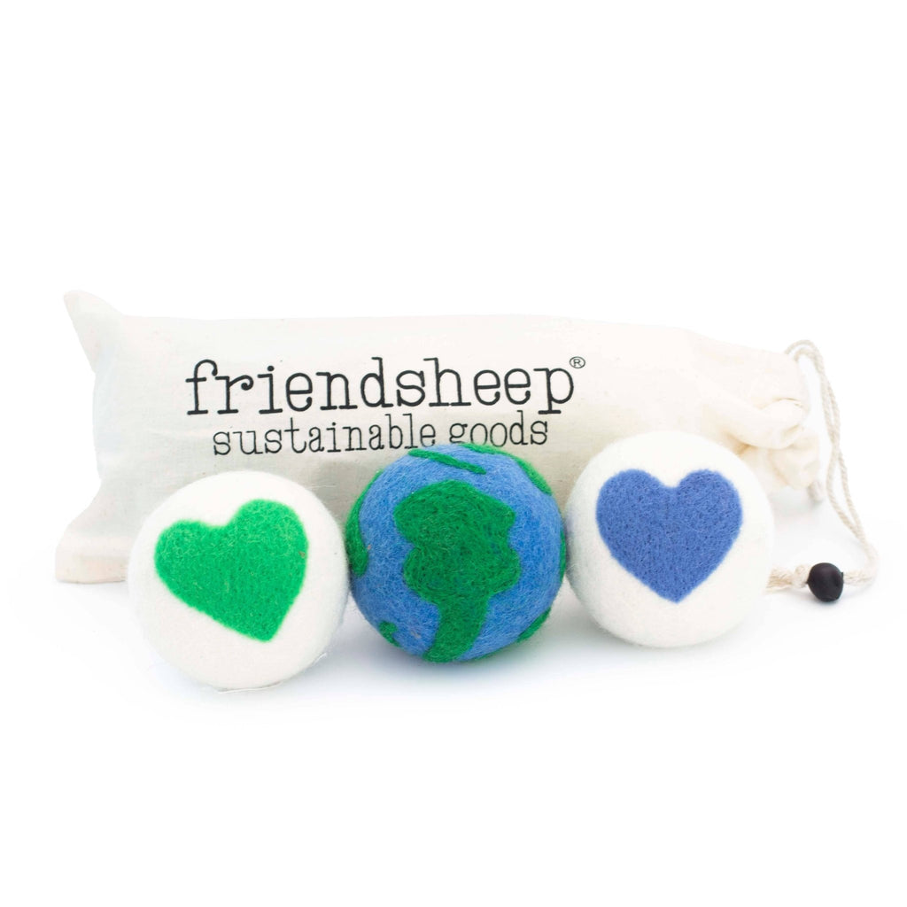 Love Your Mama Eco Dryer Balls - Set of 3 (EARTH HEARTS): With Bag - Texas Tushies - Modern Cloth Diapers & Beyond