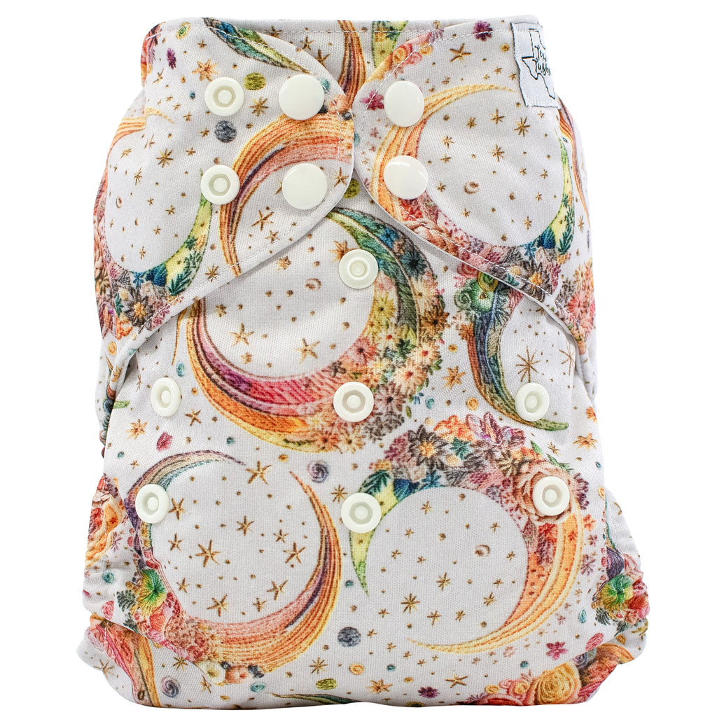 Moon Embroidery - One Size AIO - Texas Tushies - Modern Cloth Diapers & Beyond