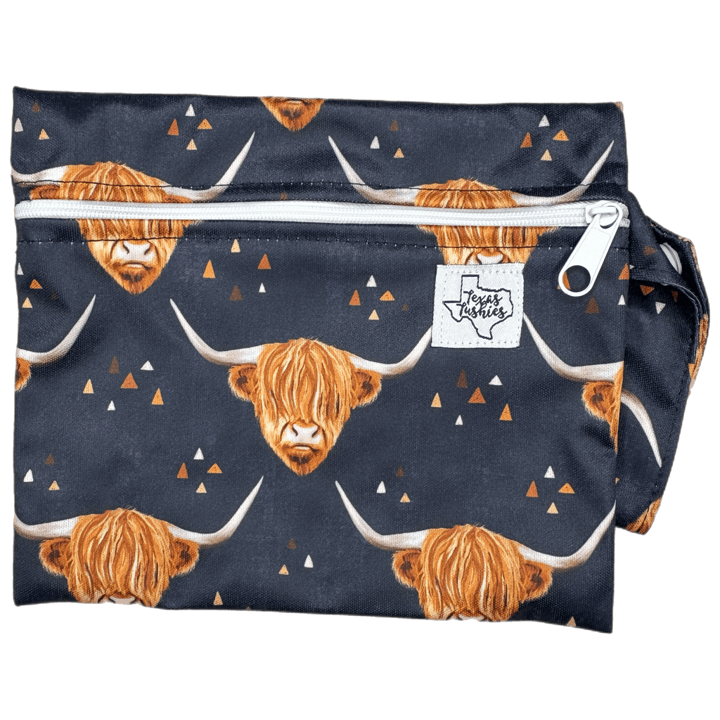 Navy Highland Cow - Mini Wet Bag - Texas Tushies - Modern Cloth Diapers & Beyond