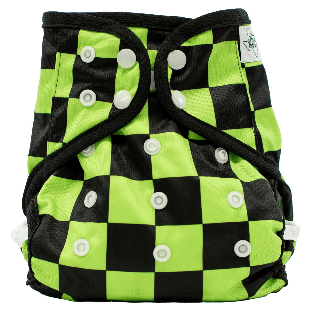 Neon Check Glow Snaps - One Size Cover - Texas Tushies - Modern Cloth Diapers & Beyond