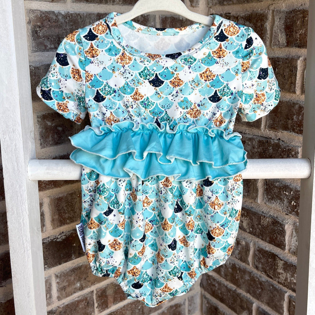 Teal Scales - Ruffle Romper - Texas Tushies - Modern Cloth Diapers & Beyond